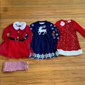 4 Christmas Holiday Santa Girl Reindeer Dresses Lot